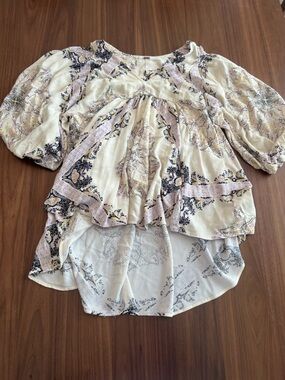 Free People Cream Floral Paisley Peasant Top